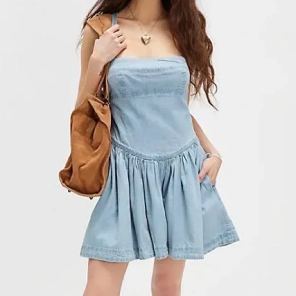 FREE PEOPLE Laurel Denim Mini Dress Light Wash XL nwt - Picture 10 of 16